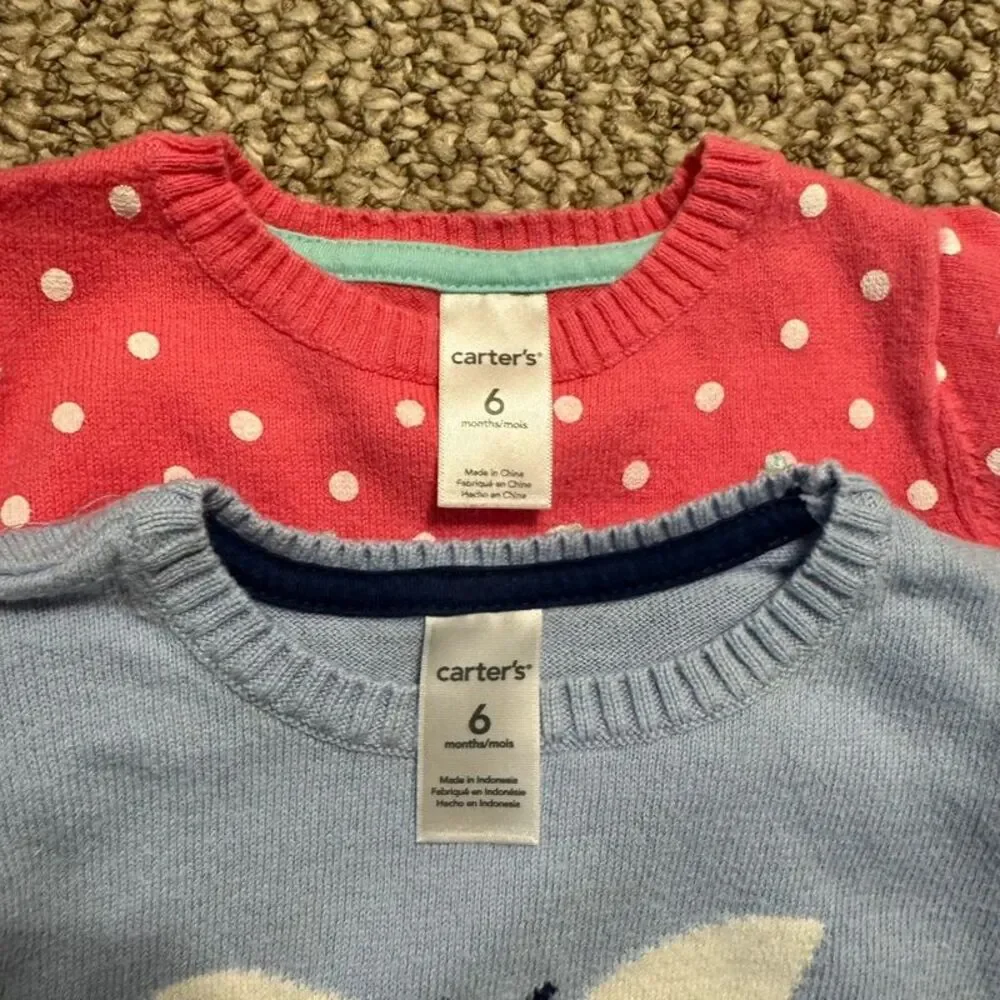 Set of 2 Carter's Baby Girl Sweaters Polka Dot Butterfly 6 Months